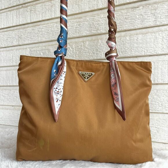 PRADA Tan Nylon Y2K Large Tote Laptop Shoulder Bag Minimalist Fall Re-Edition - Picture 1 of 11